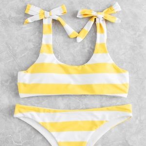 Yellow and white striped bikini (M)